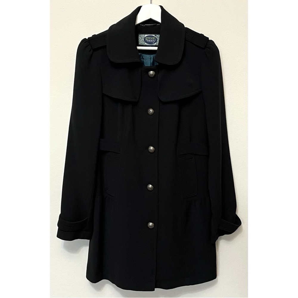 Green with Envy • L • Solid Black Ponte Knit Military Trench Coat